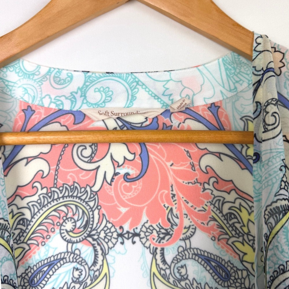 Soft Surroundings Womens S M Sheer Kimono Blue Paisley Sequin Sleeve Boho Duster - Picture 9 of 9